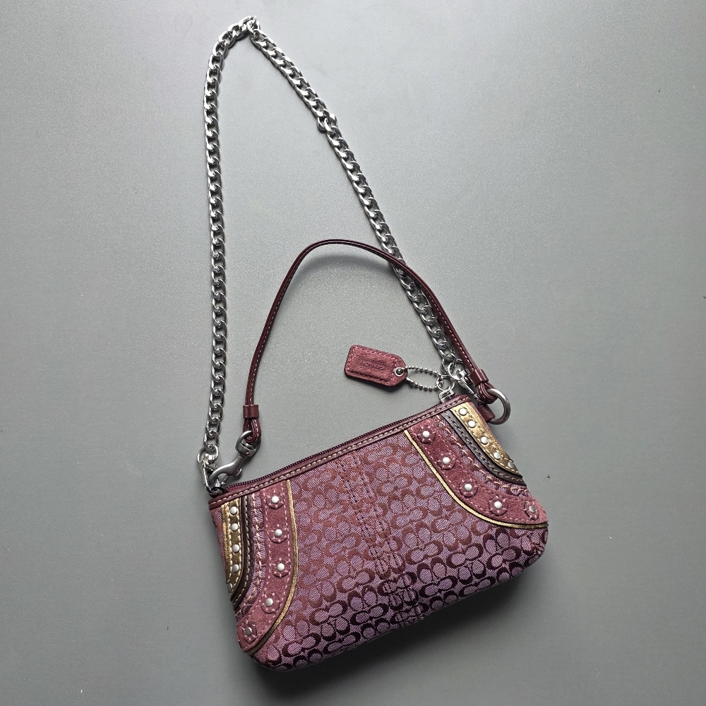 Coach Y2k Studded Burgundy Wristlet